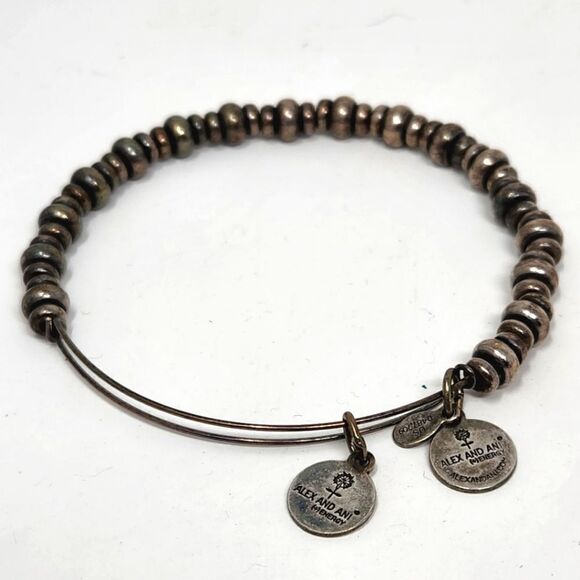 ALEX and ANI Nile Beaded Expandable Bangle Bracelet in Rafaelian Silver Finish - Picture 1 of 5